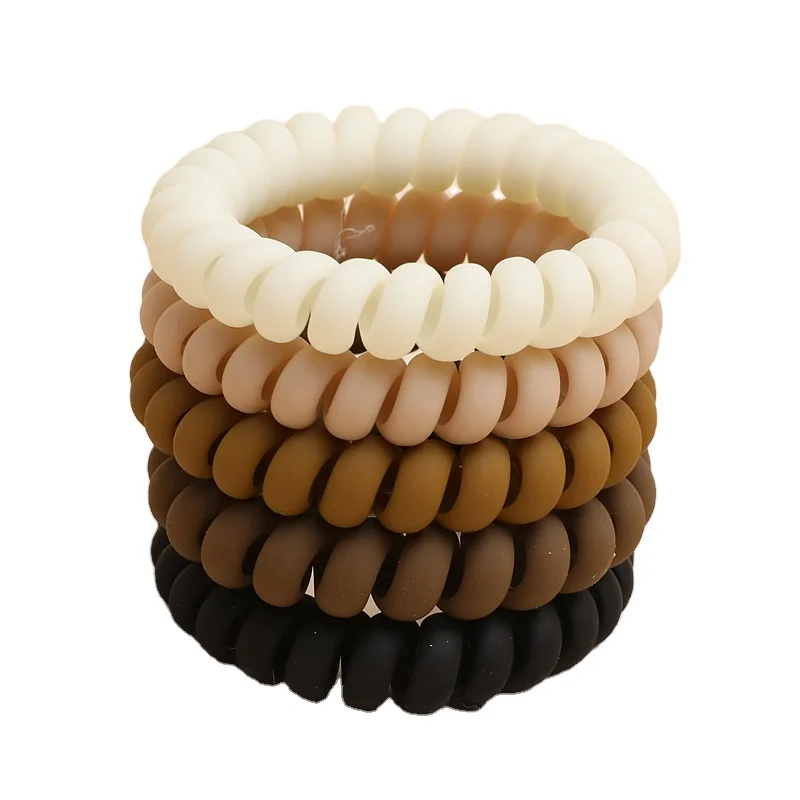 Large cream color system frosted telephone wire hair ring simple leather band curry color system hair rope hair accessories