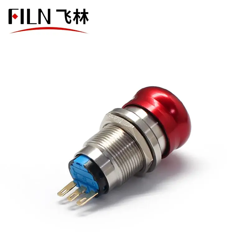 19MM 3 Pins Waterproof Metal Push Button Stop Switch Mushroom Push Button Switch supply UL CE RoHS CB CCC