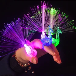 1pc Colorful Luminous Toys for Kids Girls Peacock Finger LED Light up Rings Party Gadgets Intelligent Toy for Children