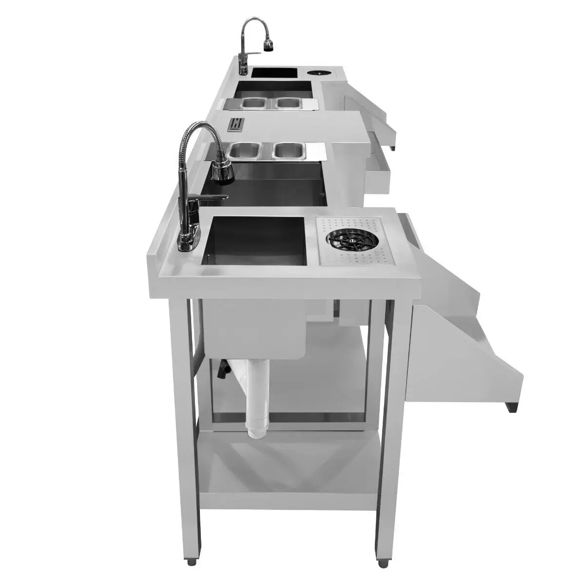 Combination Cocktail Bar Station With Blender Platform Insulated Ice Bin And Glass Rinser