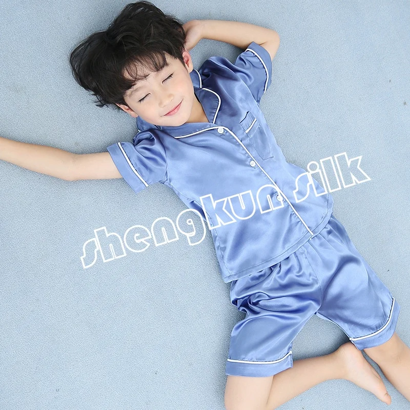 Little Girls Boys Classic Silk night Sleepwear High quality 100% Pure Silk  Pajamas sets