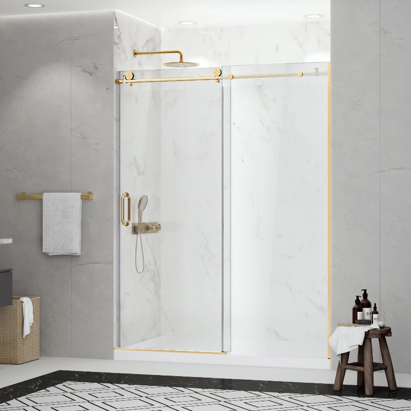 Easy Clean Tempered Glass Frameless Straight Shower Door One Way Sliding Frameless Shower Glass Door