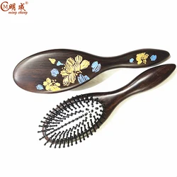 Antique luxury ebony airbag  health care massage carvings handle hair brush with custom private label