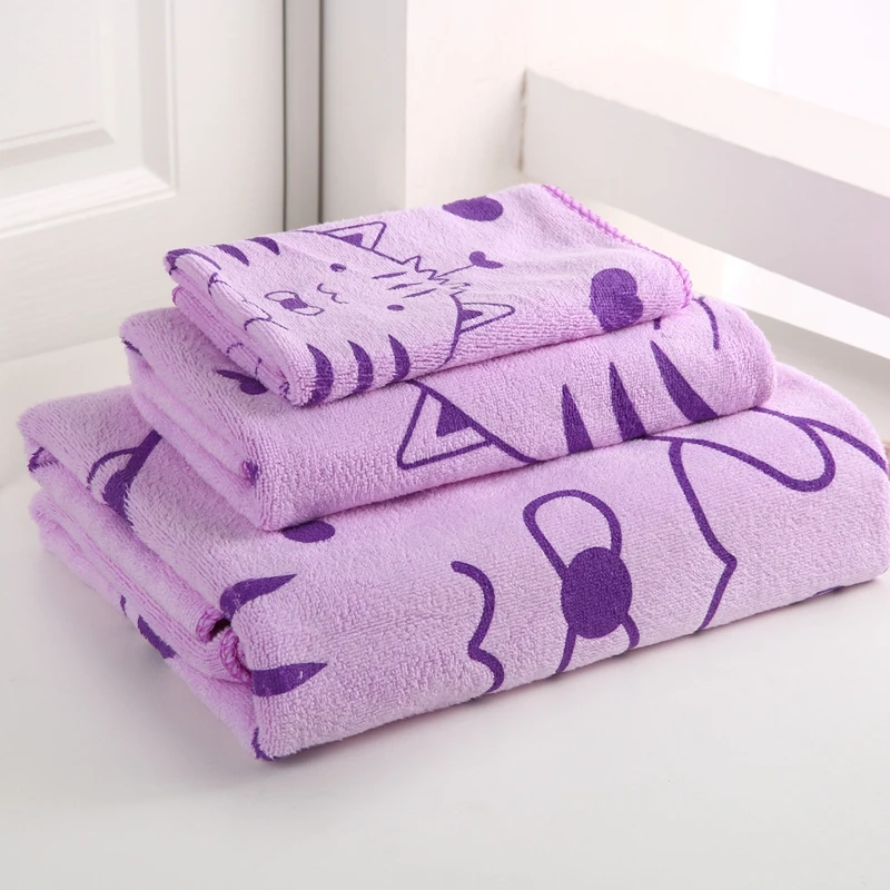 Serviette de bain pour enfant microfibre soft absorbent cheap price hand face bath towels with Cartoon cat pattern