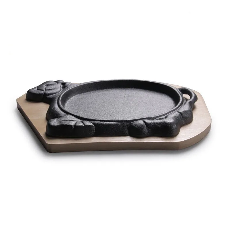 Cast Iron Steak Plate Sizzle with Wooden Tray Griddle Fajita Server