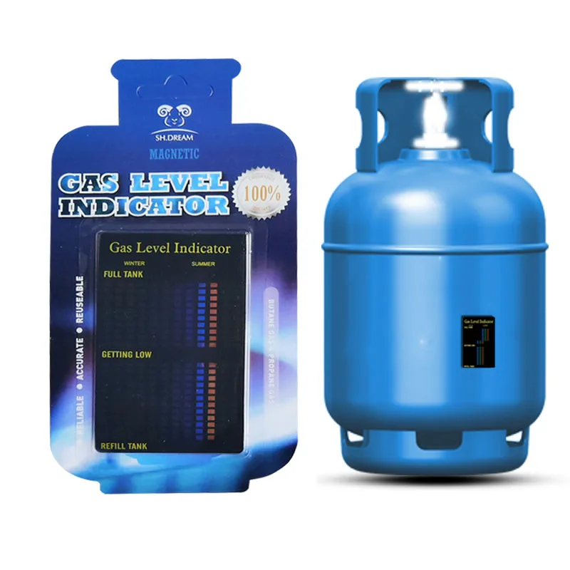 Stock Blister Card Wholesale OEM  LPG Rectangle LCD Gas Level Tester Clear Showing Magnet Indicator for Household Use