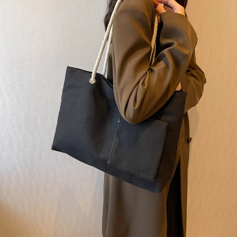 Customized Large Capacity 2Pcs In 1 Set Retro Ladies Shoulder Underarm Bag Canvas Shopping Tote Bag Women Handbag Set With Purse