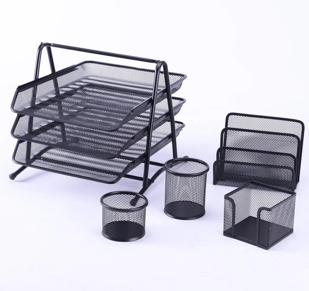 3 layers file tray pen holder Hot Sales Popular Design Promotion Item 5 Pcs Desk Organizer set