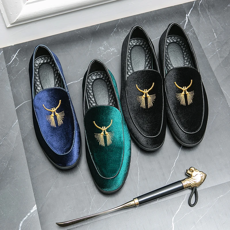 295 big size men velour casual slip on dress shoes