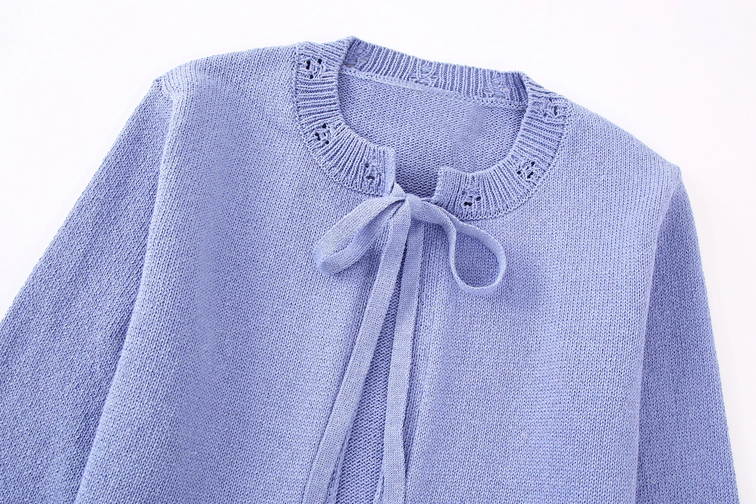 Long sleeve front lace up crew neck solid color casual fashion sweater cardigan for women