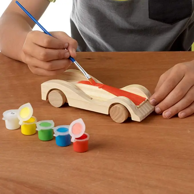Best Sale  Multicolored Wooden Cars  DIY Wood Craft Kit Paint 3 Race Cars
