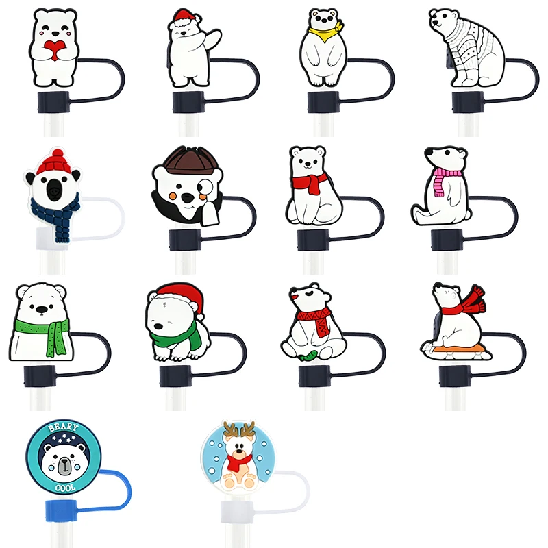 Hot Selling Pvc Polar Bear Straw Topper Charm Bar Accessories For Drinking Packaged In Bags Wholesale Available Drink Cover
