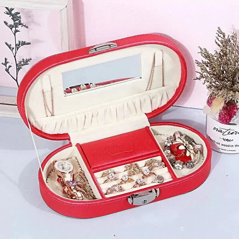 Custom Custom Pu Small Ring Pendant Jewellery Storage Case Travel Organizer Mini Velvet Flocking Lining Oval Leather Jewelry Box