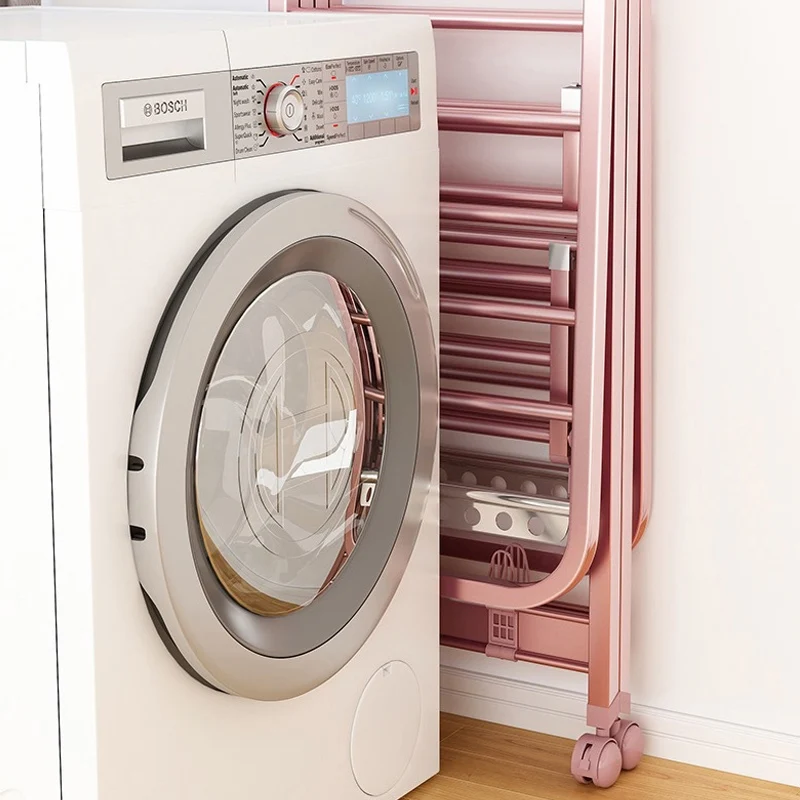 Balcony Outdoor Space Saving Foldable Stand Aluminium Alloy Clothes Drying Rack Hangers with Wheels