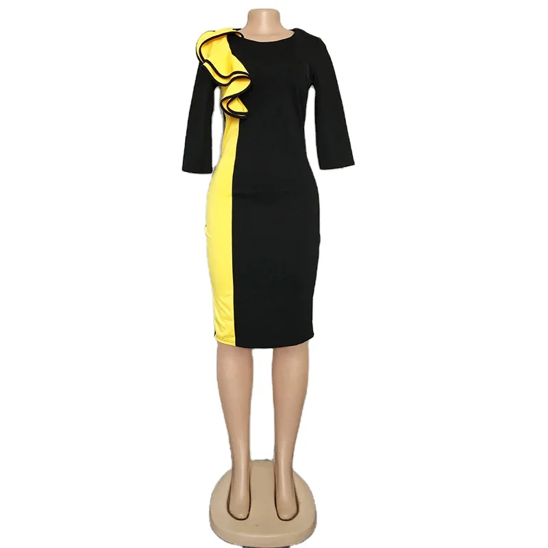 
Career Dresses Women Lady Elegant Office Solid Splicing Package Hip Dress 