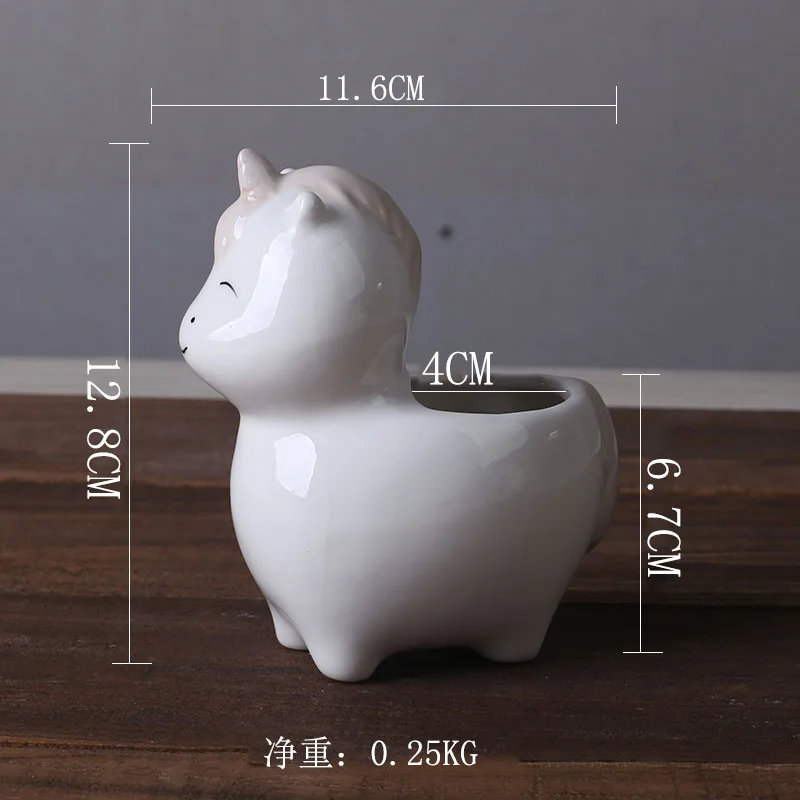 Небольшой скандинавском стиле сочные цветочный горшок белого цвета с принтом из мультфильма, с цветами и животными, керамический цветочный горшок