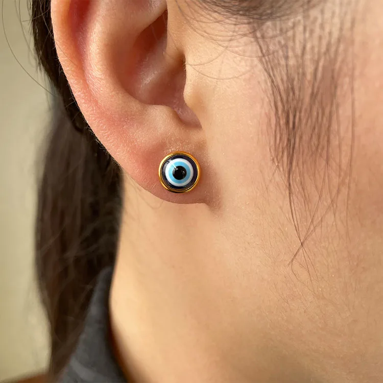 18k gold plated stainless steel tarnish free waterproof evil eye necklace earrings set jewelry for women