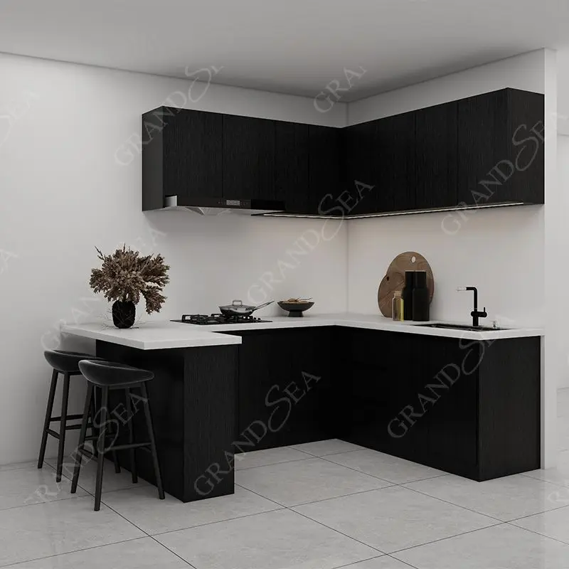 Custom Modern Cuisine Complete Kitchen Cabinet Cupboards Wall Cabinets Display & Storage Free Design Provided Plywood Minimalist