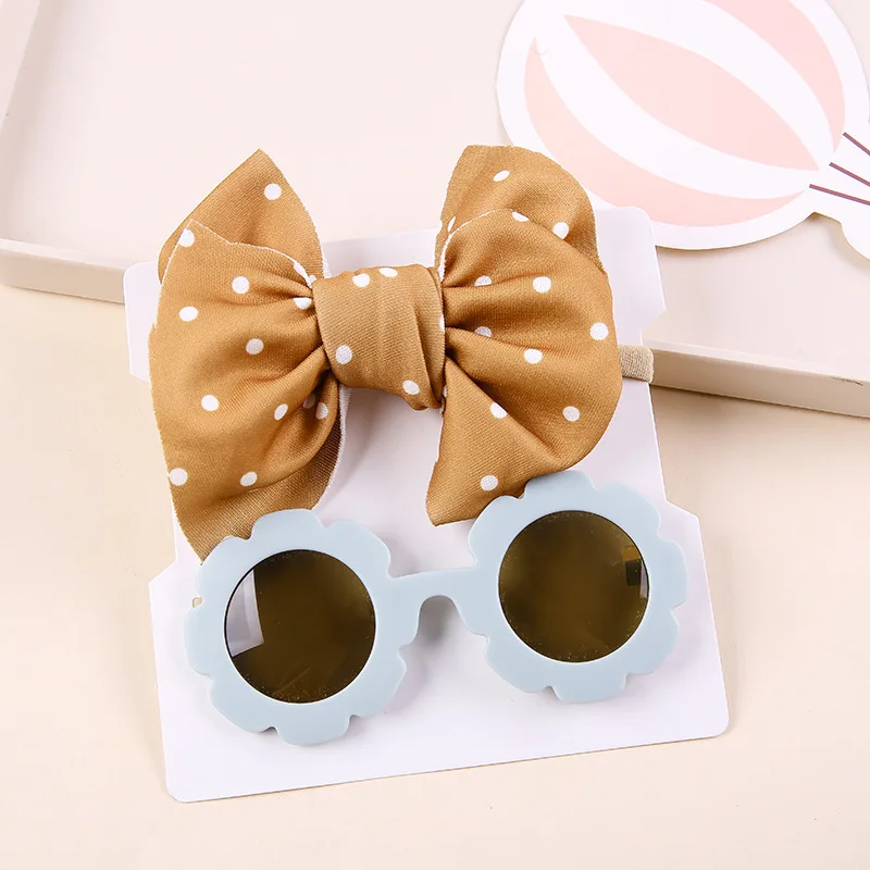 2023 Handmade Cotton Stripe Bow Headband Girl Boys Cute Sunglasses Sun Flower Glasses 2PCS/Set Fashion Baby Accessories
