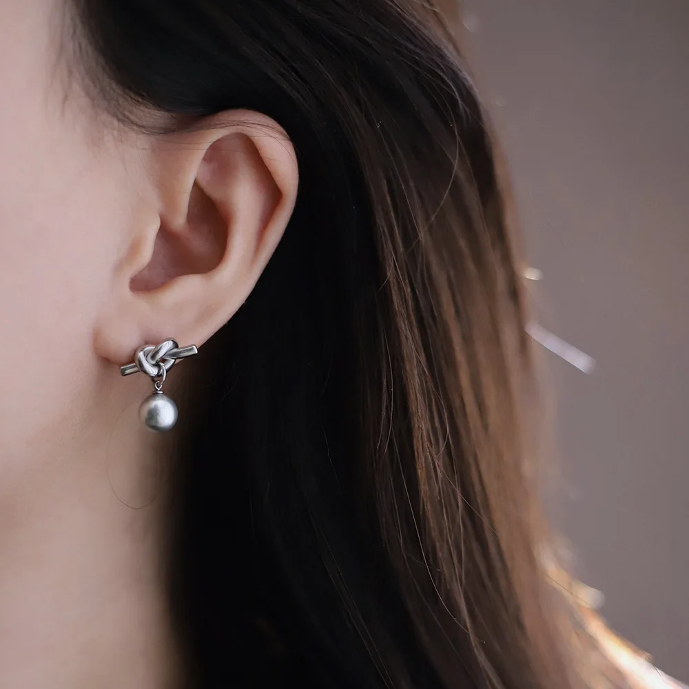 Stainless Steel Knot Pearl Earrings Summer Beach Jewelry 18K PVD Gold Plated White Gray Pearls Drop Dangle Earring Wholesaler