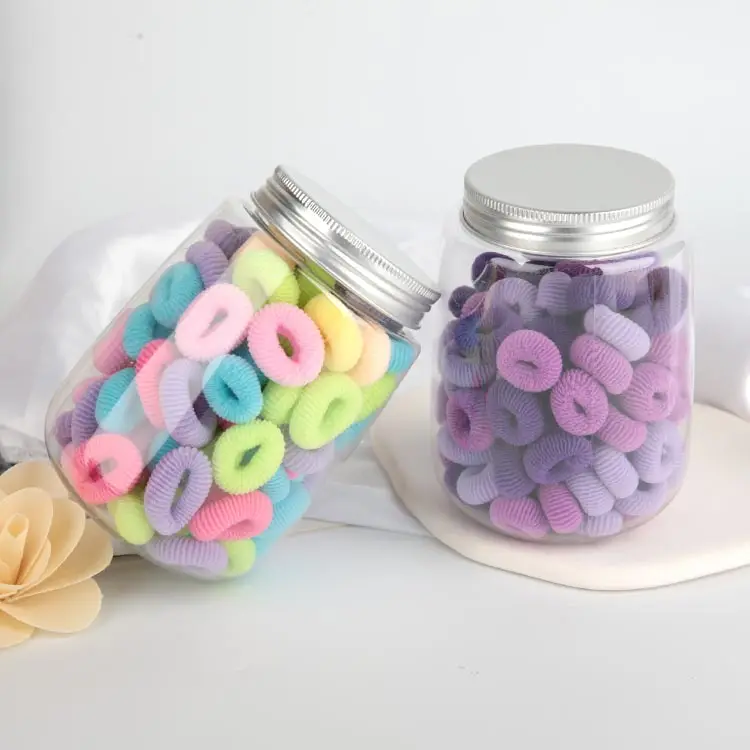 Small Colorful Hair Elastics Ponytail Holders Seamless Cotton Little Girls Kids Toddler Soft 100 Psc Baby Hair Ties With Bottle
