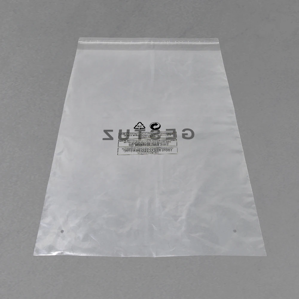 PE transparent custom logo print clear two air holes GRS self adhesive seal PE PP OPP poly bags with adhesive strips