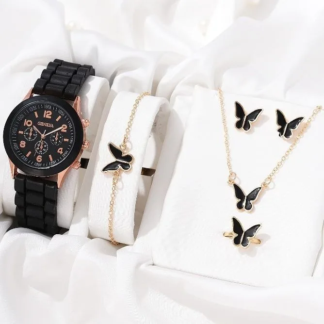 2024 New Jewelry Set Fashion Ladies Watch Quartz Watch Earring Chain Bracelet Set