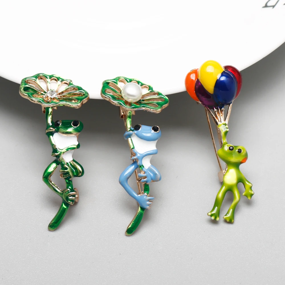 High-Grade Versatile Lotus Leaf Frog Brooch Alloy Enamel Brooch Personality Enamel Rhinestone Frog Brooch