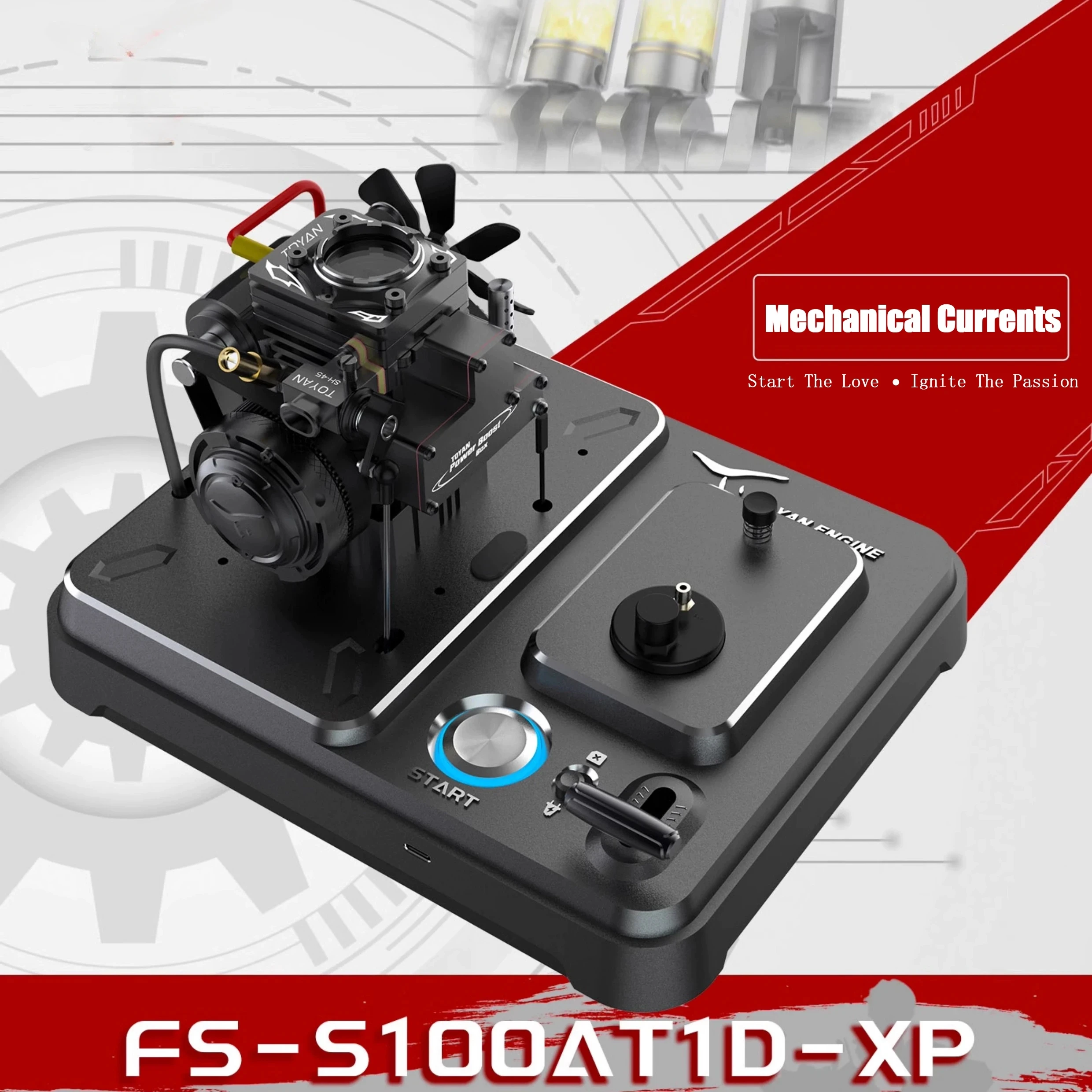 Toyan Engine Nitro Single Cylinder Four Stroke Engine Model L100 Toy FS-S100AT1D-XP Gift Version with Base and Starter Kit STEM