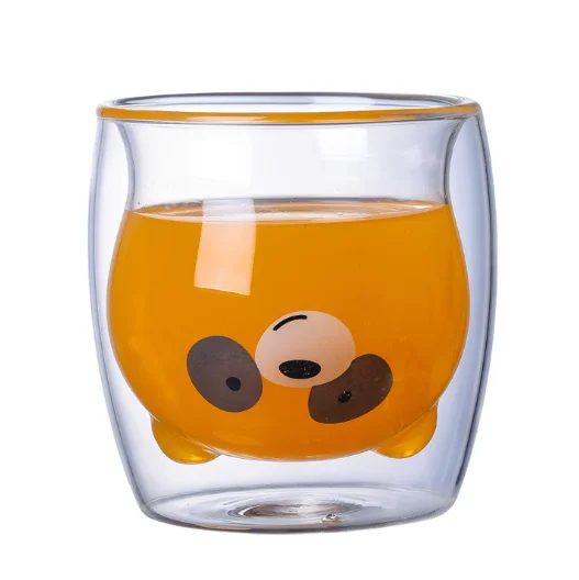 Wholesale Christmas Gift Lovely Panda Beverage Glass Cup 375ml Double Wall Glass Coffee Cup for Juice Milk