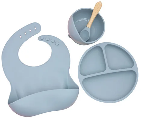 100% Food Grade Custom Kids Children Storage Plates Bib Pacifier Bowl Portable Microwave Tableware Silicone Baby Feeding Set