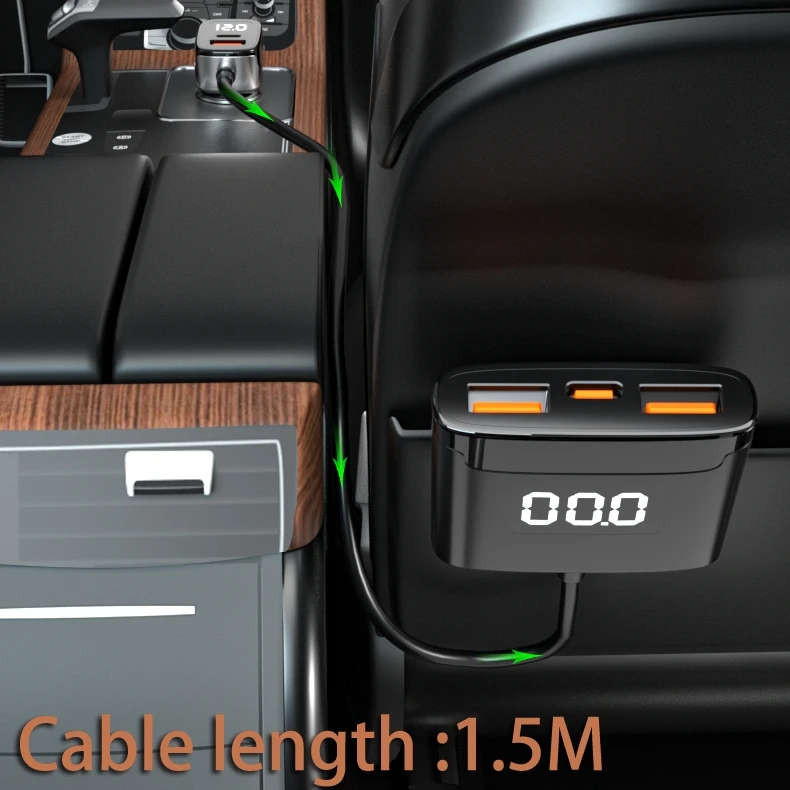 5-in-1 Super Fast Car Charger 78W USB C Car Charger LED Voltage Display PD 3.0/QC 4.0/3.0/PPS Type C Multi Car Charger Extension