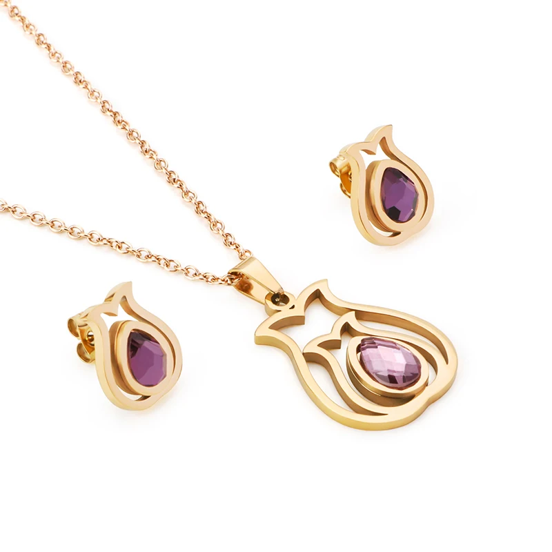 Cheap Rose Pendant Flower Necklace Wholesale Fashion Beautiful Chain Necklace Women Earring Set