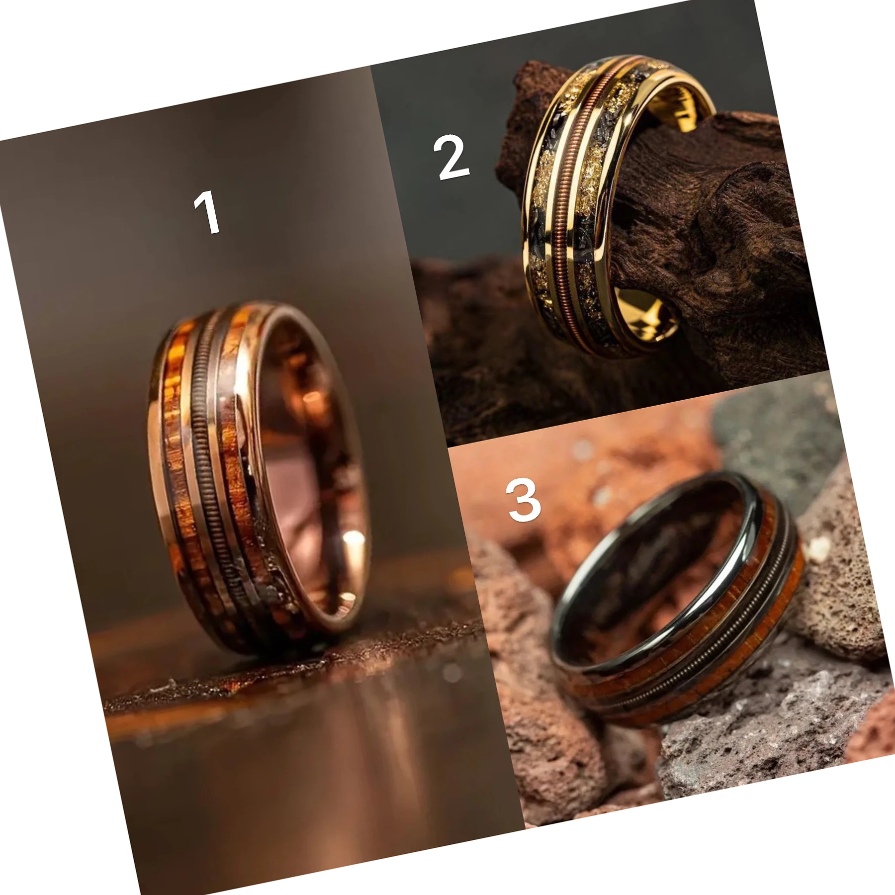 2024 Newly Fashion High Quality Stainless Steel Rings 8MM Guitar String Cask Wood Saristocratic Ring Jewelry for Men Party Gift