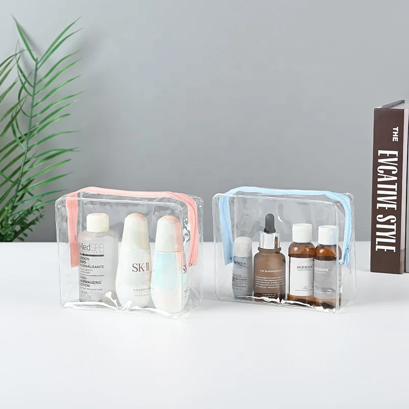 Ready to Ship 0.2mm thickness Economic pvc clear cosmetic bag transparent make up bag pouch wholesale custom logo beauty bag