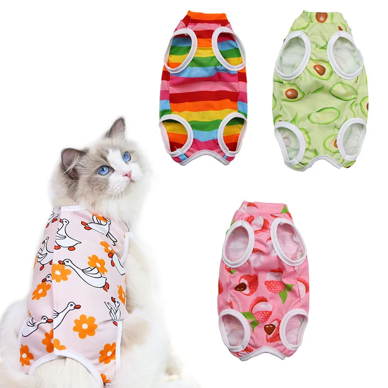 Printing Cat Sterilization Suit Anti-licking Surgery After Recovery Pet Care Breathable Clothes Spring Summer Cat Clothing