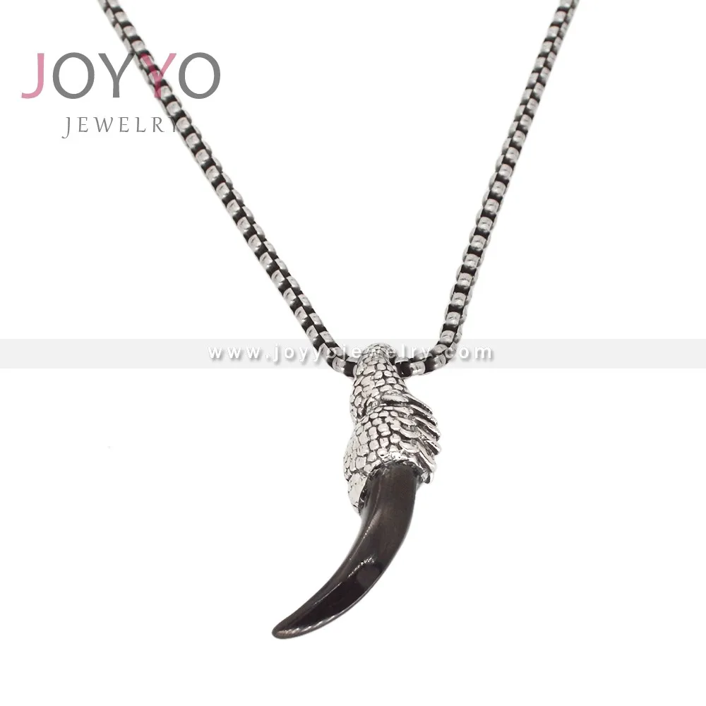 Nordic jewelry black panther tooth pendant stainless steel black stone eagle head pendant