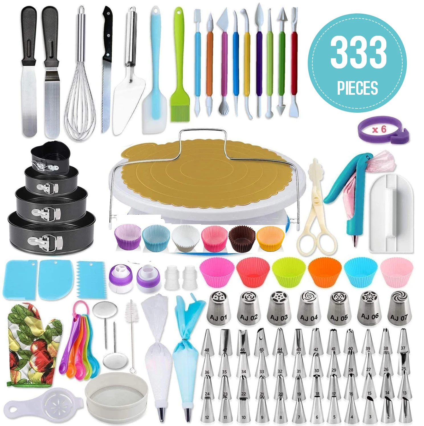 Hot Sale On Amazon 333 Pcs Cake Decorating Tools Dropshipping Rotating Turntable Baking Supplies cake