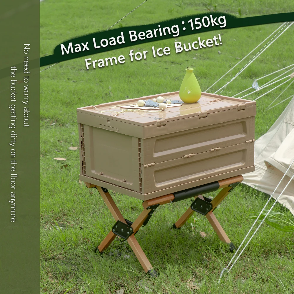 Popular Outdoor Wooden Ice Bucket Rack Storage Foldable and Portable Solid Wood frame for Camping