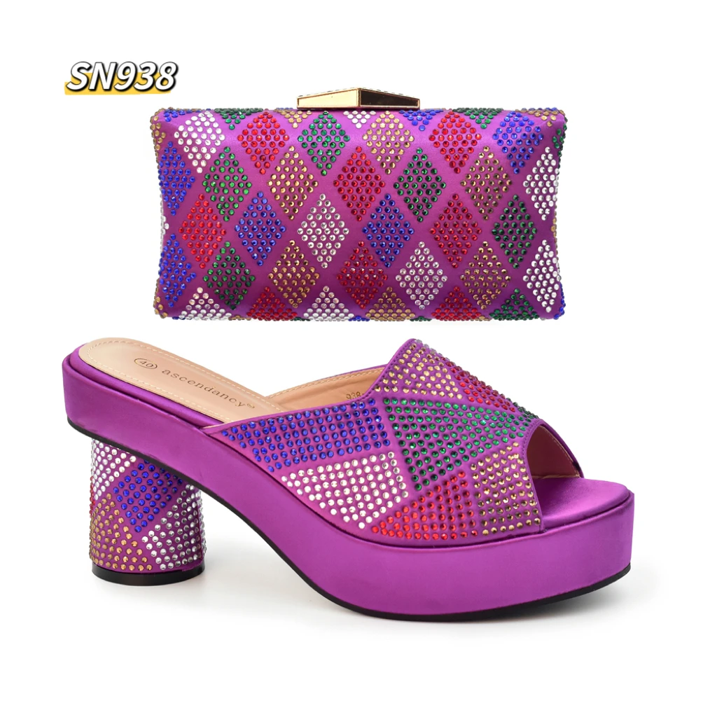 Italian fashion shoes and bag sets for sale cheap matching high heel set with stone evening party bags online gold supplier