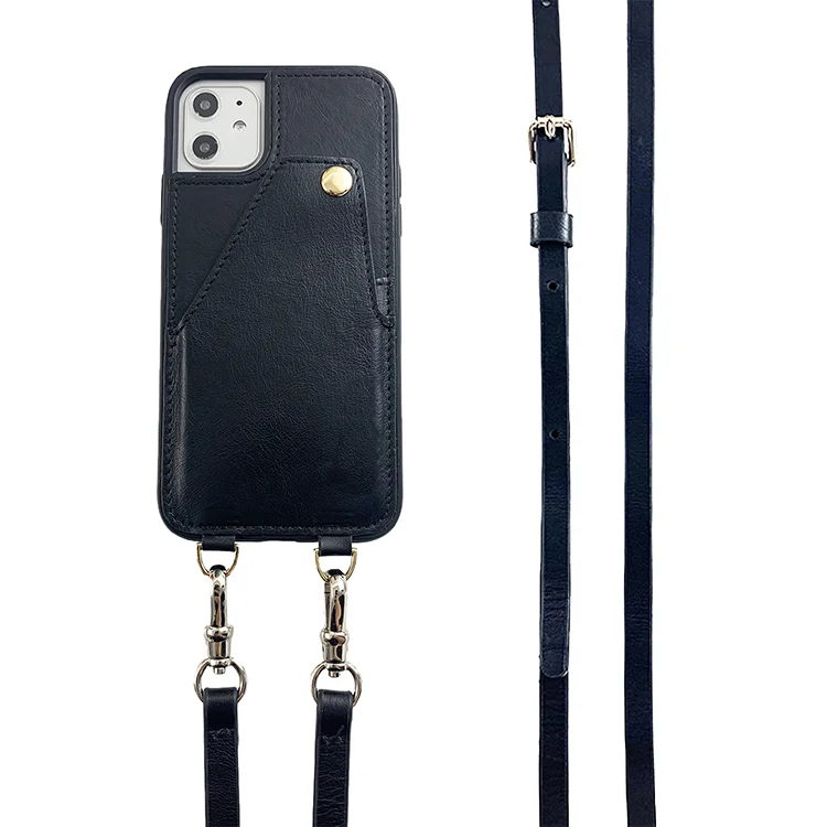 
High Quality Cross Body Genuine Leather Phone with Metal Button for iPhone 12 
