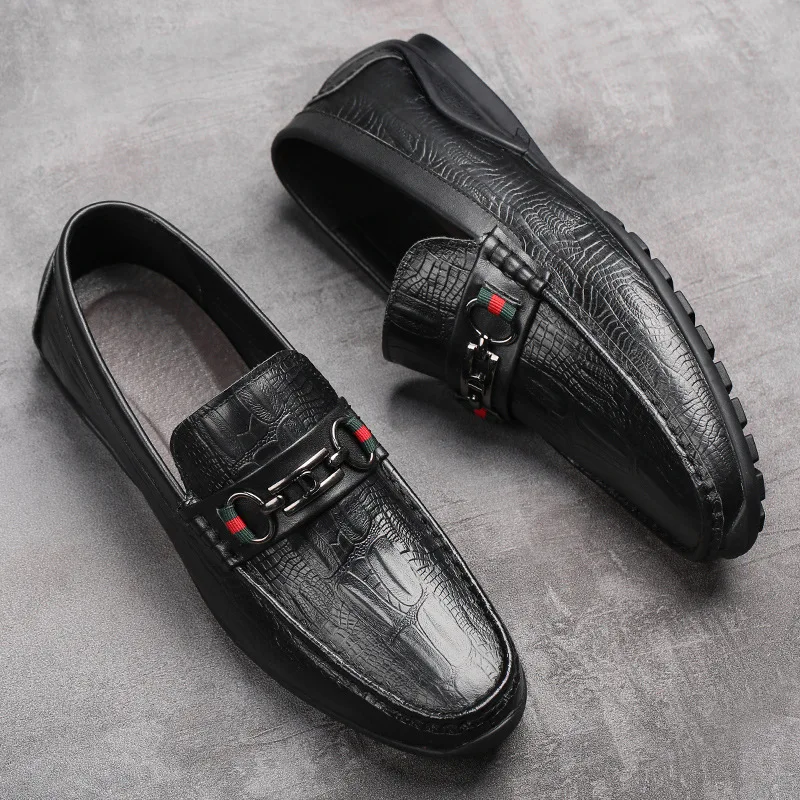 New Style Designer Soft Rubber Sole Male Slip on Casual Driving Genuine Leather Loafers Boat Dress Shoes for Men