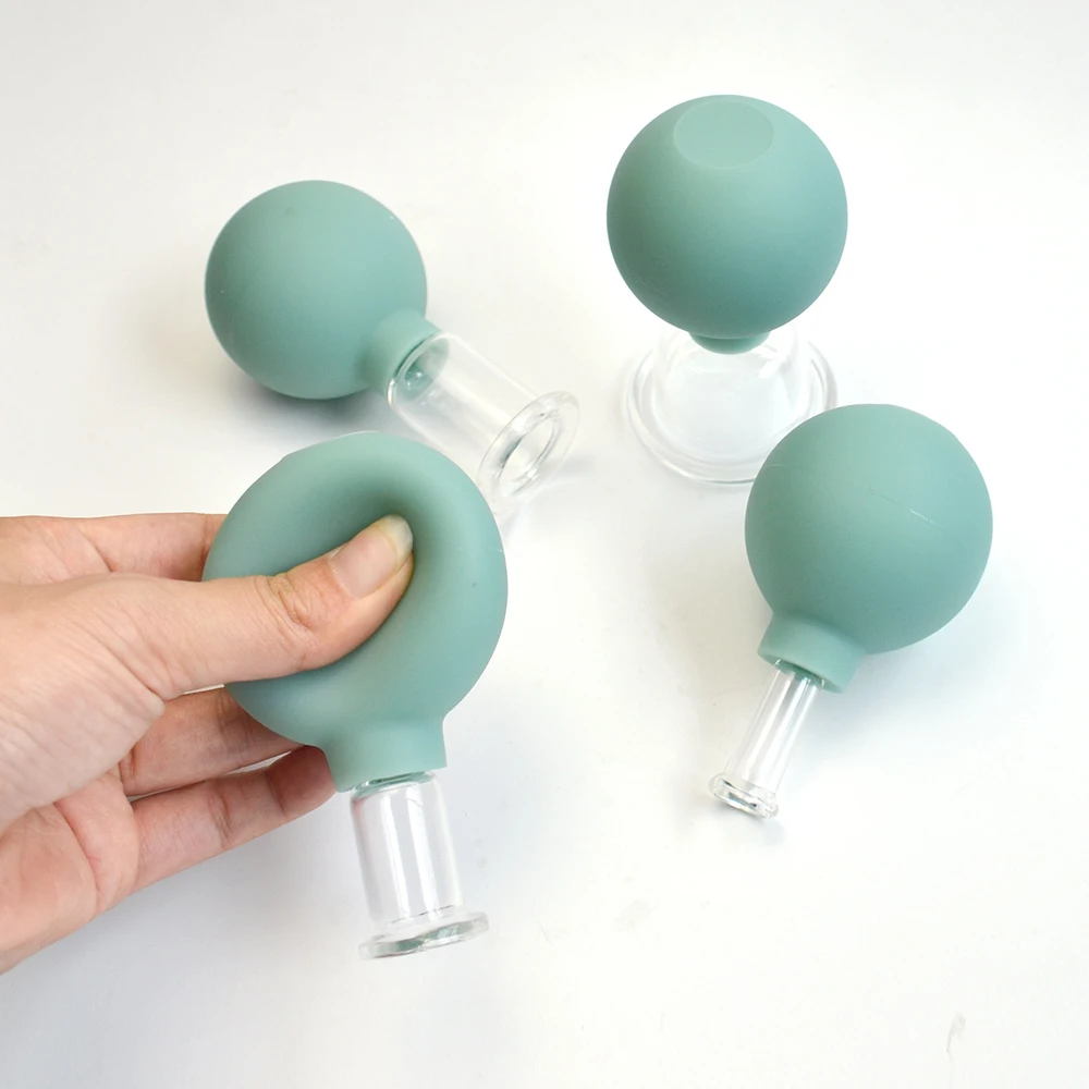 Factory Promotion Vacuum Guasha tool Set Massager face Cupping Set with 4small cups and light green jade guasha tool