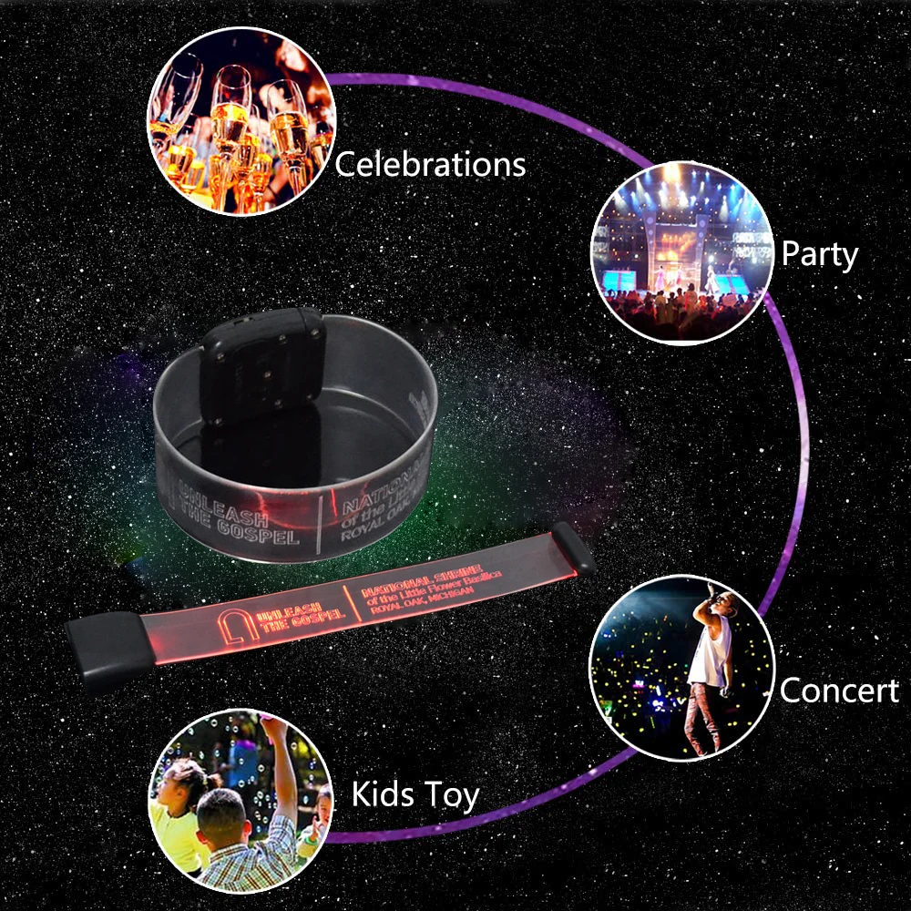 Customized Logo Engraved TPU Music Activated Led Rave Bracelet with Magnetic