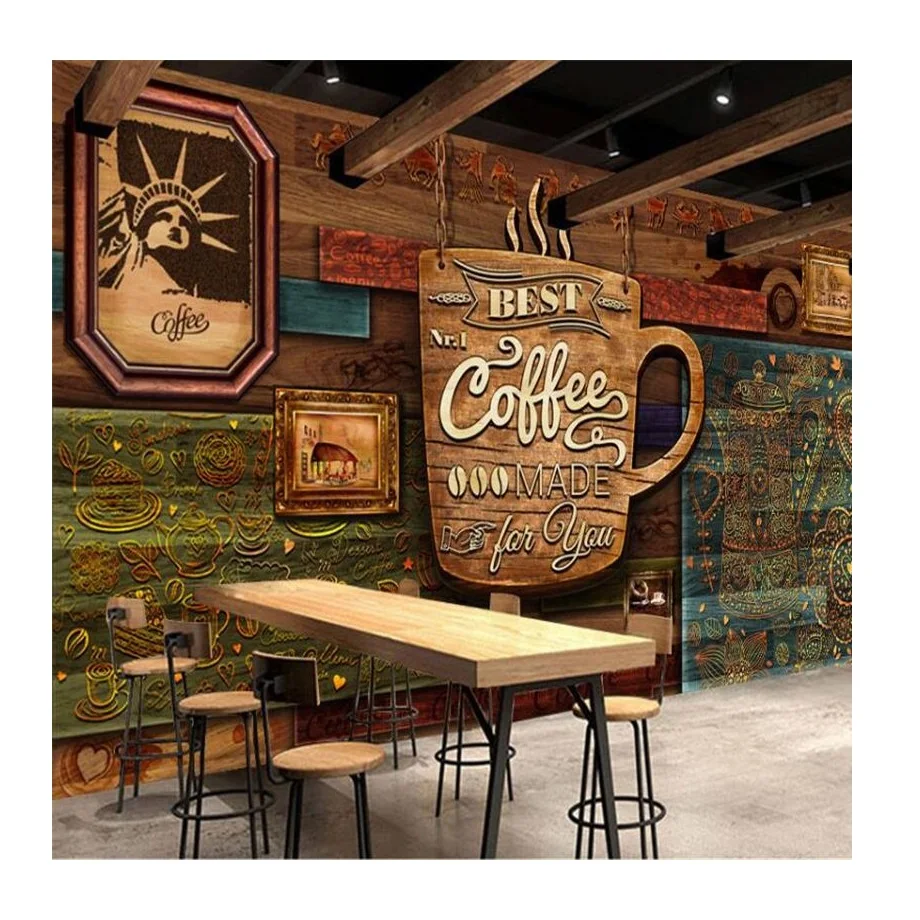 self adhesive decorative wallpaper coffee shop sticker mural 3d