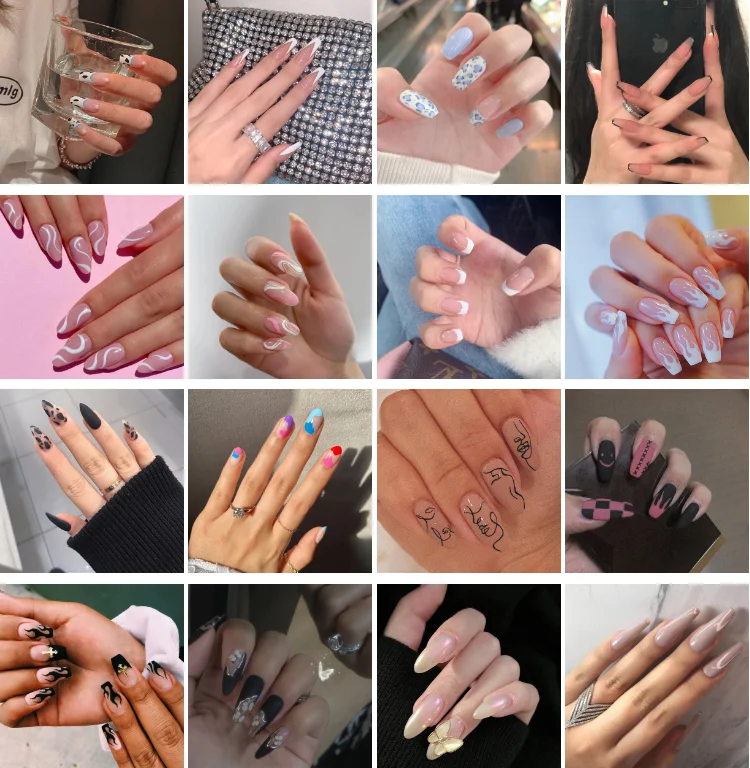 
24pcs/box Nude Color Silver Border Acrylic Nails French Almond Artificial Nail Tip 