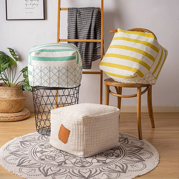 
Top Quality Wholesale White Casual Outdoor Comfortable Bohemian Kilim Woven Floor Pouf Ottoman cover 
