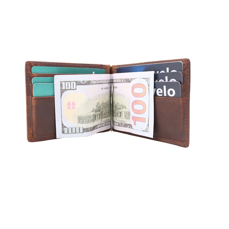 New Fashion Wholesale Crazy Leather Money Clip Mens Minimalist Wallet Bifold