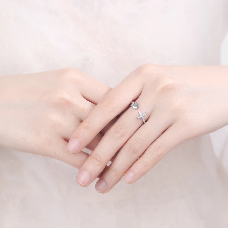 
Fashionable Simple Jewelry 925 Sterling Silver Glossy Heart Ring Cross Diamond Female Tail Ring 