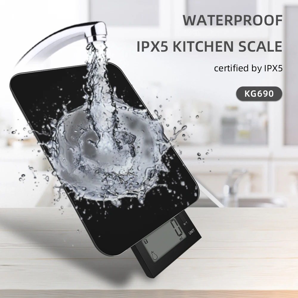 Waterproof black glass electronic kitchen digital 10KG weighing scale